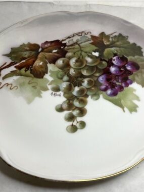 Vintage J & C Bavaria "Louise" Porcelain Plate Grape Clusters Gold Trim Signed